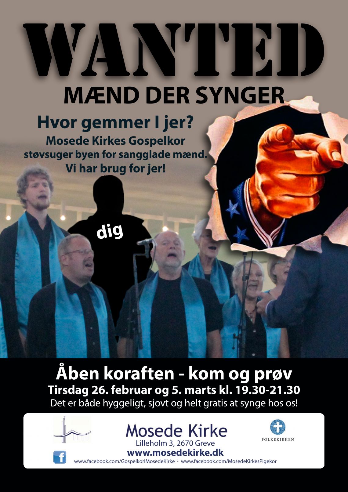 WANTED - Mænd der synger  - åben koraften med Mosede Kirkes Gospelkor
